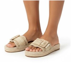 Haute Hippie, Nyssa Natural Woven Buckle Slide Sandals